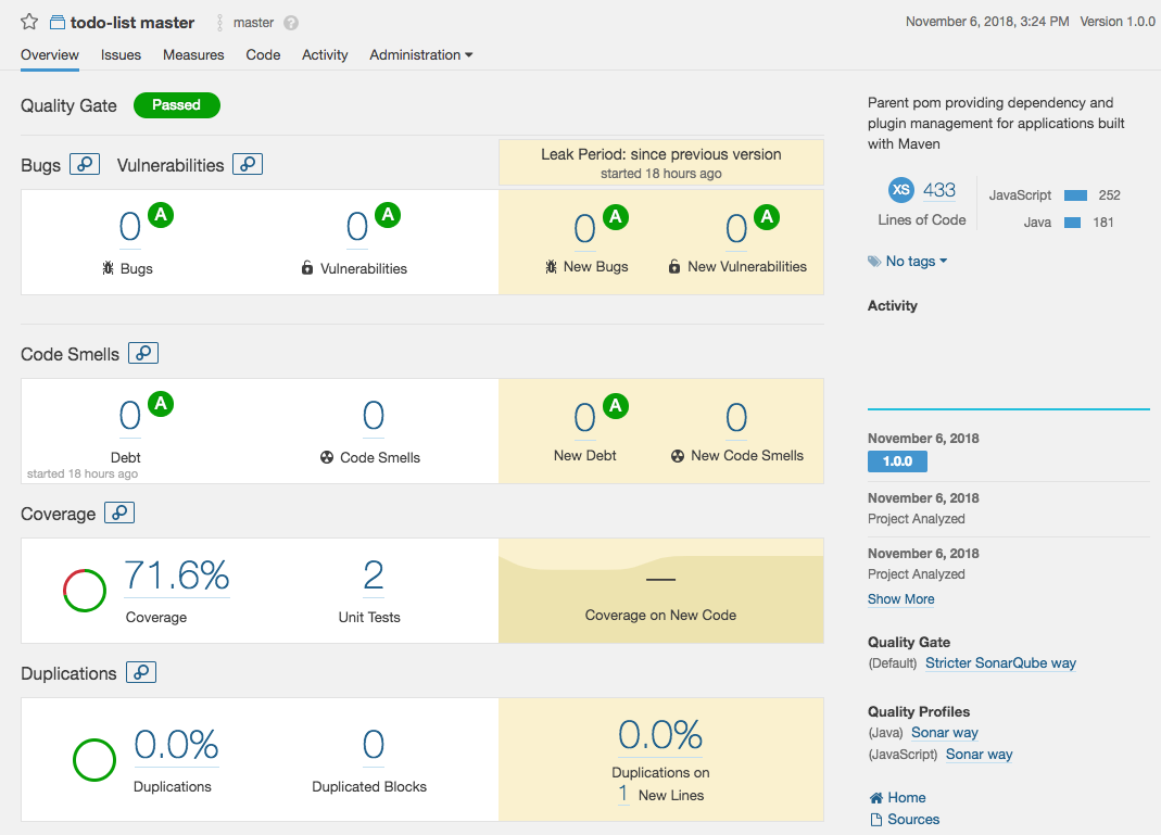 SonarQube project details